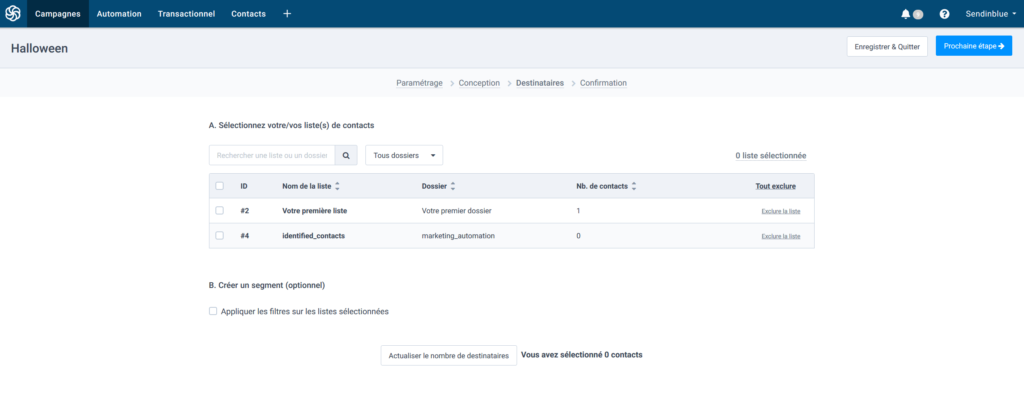 Avantage emailing - sélectionner vos contacts