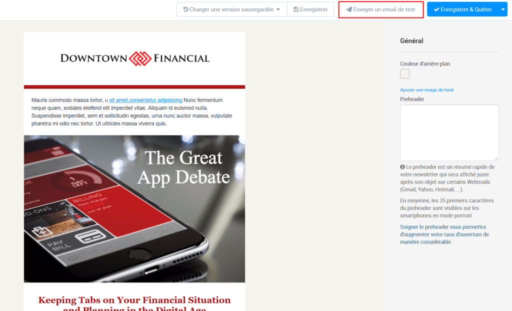 Format emailing - envoyer un email test