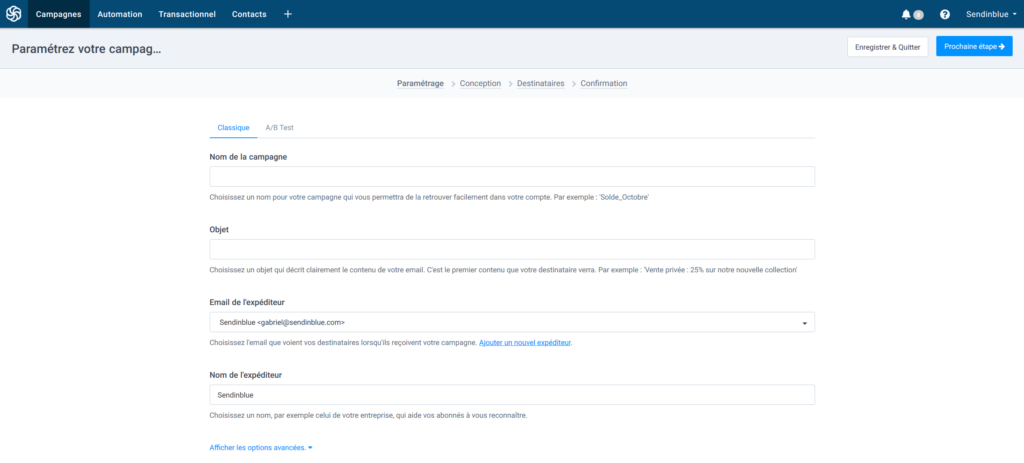 Avantages emailing - paramétrer votre campagne