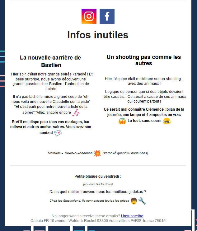 Un mailing rigolo de Cabaia
