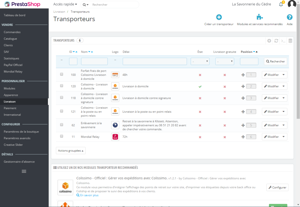 Prestashop - Livraison