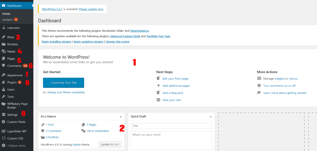 Créer un site WordPress - Interface UI WordPress
