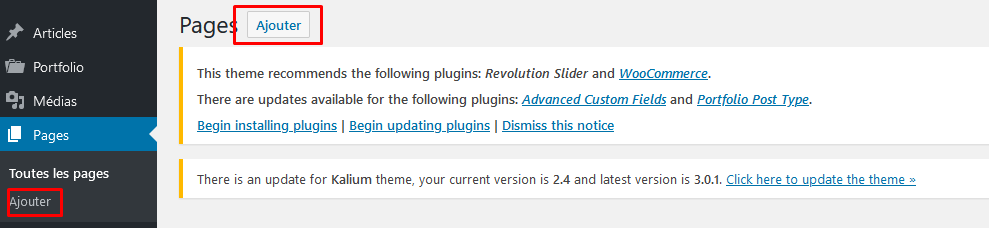 Créer un site WordPress - Pages