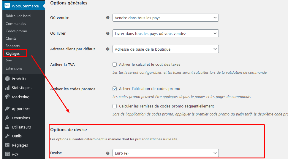 WooCommerce - devise