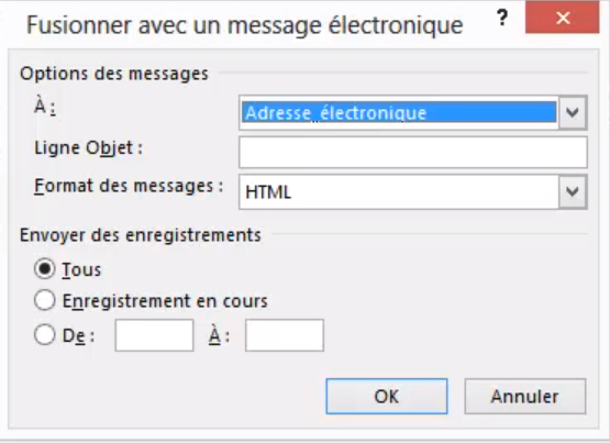 Publipostage Word Excel - Objet