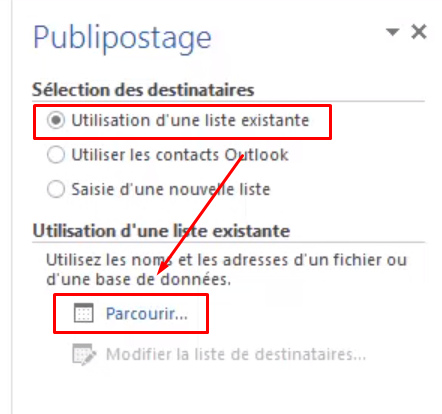 Publipostage Word Excel - Liste de contacts