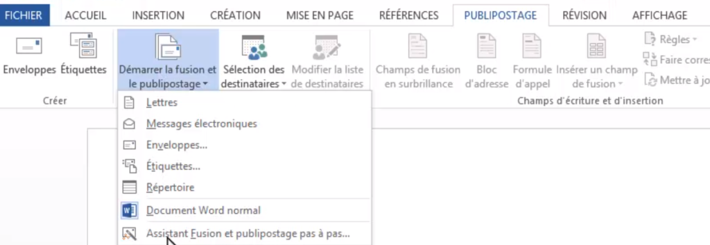 Créer un publipostage avec Word - première étape