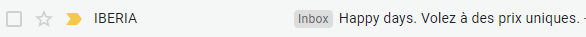 Objet d'email envoyé par Iberia