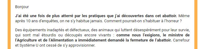 Paragraphe d'introduction de la newsletter L214