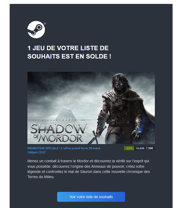Email de relance - Steam