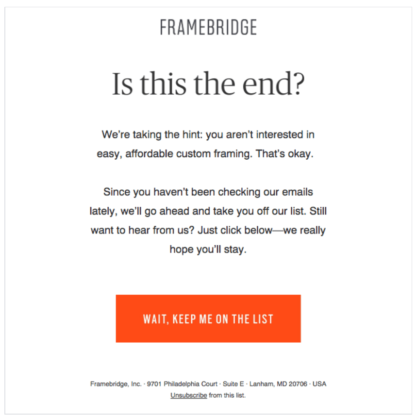Email de relance - Framebridge