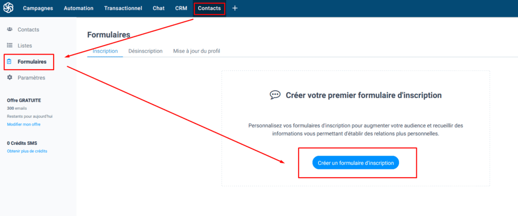 Liste d'emails - création de formulaire