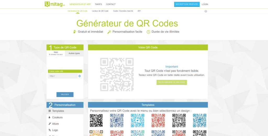 Unitag - créer un QR Code