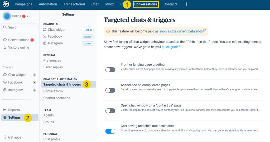 Chat triggers personnalisés