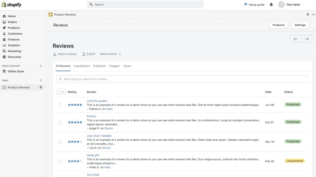 Shopify - Product Reviews