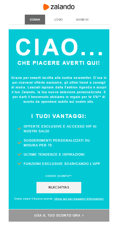 Email di benvenuto Zalando Email di benvenuto Zalando