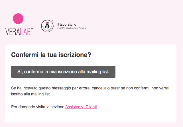Esempio email double opt-in dell'estetista cinica