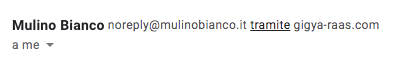 Esempio di email noreply di Mulino Bianco